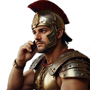 gladiator holding cell phone